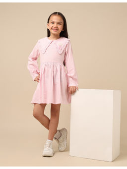 U.S. POLO ASSN. - Girls Pink Self Design Checked Shirt Dress