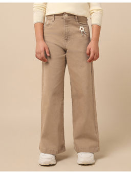 U.S. POLO ASSN. - Girls Brown Wide Leg Fit Mid Rise Jeans