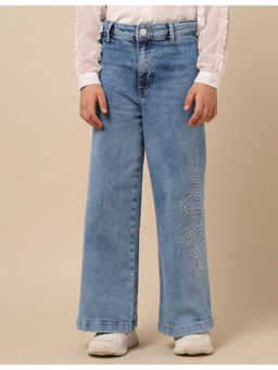 U.S. POLO ASSN. - Girls Blue Stone Washed Wide Leg Fit Jeans