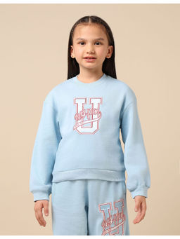 U.S. POLO ASSN. - Girls Blue Embroidered Regular Fit Sweatshirt
