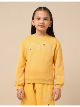 U.S. POLO ASSN. - Girls Yellow Embroidered Regular Fit Sweatshirt