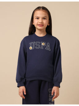 U.S. POLO ASSN. - Girls Blue Embroidered Regular Fit Sweatshirt