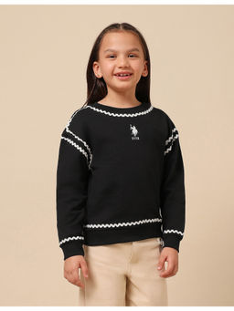 U.S. POLO ASSN. - Girls Black Solid Lace Trim Sweatshirt