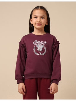 U.S. POLO ASSN. - Girls Burgundy Printed Regular Fit Sweatshirt