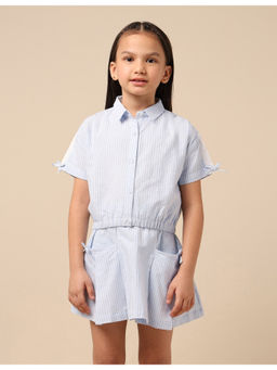U.S. POLO ASSN. - Girls Blue Striped Regular Fit Shirt