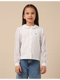 U.S. POLO ASSN. - Girls White Solid Regular Fit Shirt