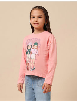 U.S. POLO ASSN. - Girls Pink Graphic Printed T-shirt
