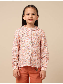 U.S. POLO ASSN. - Girls Floral Beige Printed Shirt