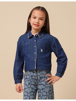 U.S. POLO ASSN. - Girls Navy Blue Solid Regular Fit Shirt