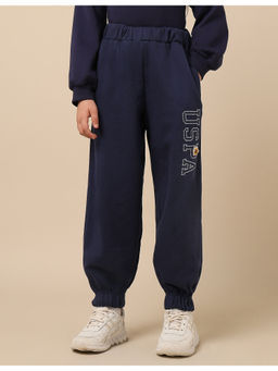 U.S. POLO ASSN. - Girls Blue Embroidered Mid Rise Joggers