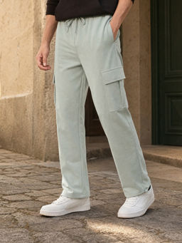 Nobero - Men Sage Green Relaxed Fit Cargo Joggers