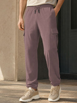 Nobero - Men Mauve Relaxed Fit Cargo Pocket Joggers