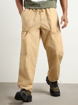 Nobero - Men Beige Urban Cargo Pocket Parachute Pant