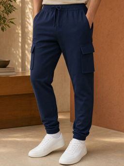 Nobero - Men Navy Blue Essential Cargo Pocket Joggers