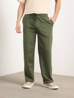 Nobero - Men Olive Solid Straight Fit Trackpant