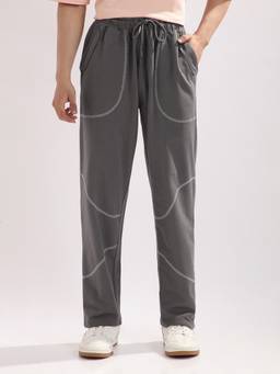 Nobero - Men Grey Abstract Stitch Line Trackpant