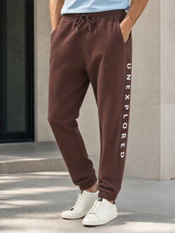 Nobero - Men Brown Text Unexplored Joggers