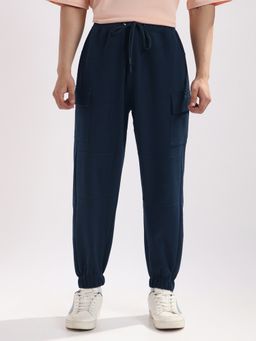 Nobero - Men Navy Blue Flex Solid Joggers