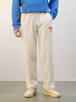Nobero - Men Off White Typography Premium Trackpant
