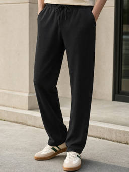 Nobero - Men Black Ottoman Straight Fit Trackpant