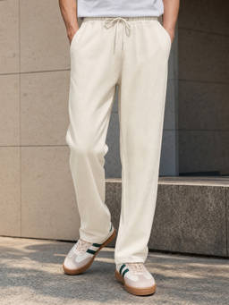 Nobero - Men Off White Ottoman Straight Fit Trackpant