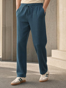 Nobero - Men Teal Ottoman Straight Fit Trackpant