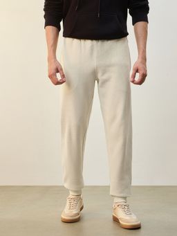 Nobero - Men Off White Ottoman Textured Joggers