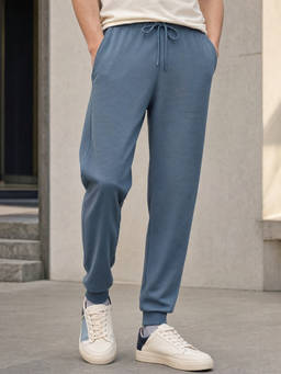 Nobero - Men Blue Ottoman Textured Joggers