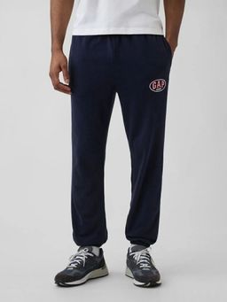GAP - Men Navy Blue Embroidered Logo Mid Rise Joggers