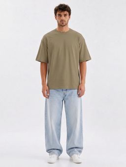 WROGN - Men Olive No Brainer Bounce Oversized T-Shirt