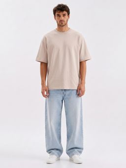 WROGN - Men Beige No Brainer Bounce Oversized T-Shirt