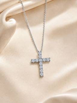 Ornate Jewels - 925 Silver Round American Diamond Cross Adjustable Necklace For Women & Girls