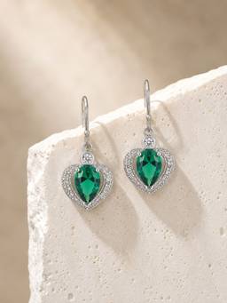 Ornate Jewels - 925 Silver 1.5 Carat Green Emerald Heart Dangle Earring For Women & Girls