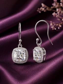 Ornate Jewels - 925 Silver 2.5 Carat American Diamond Cushion Danglers Earring for Women & Girls