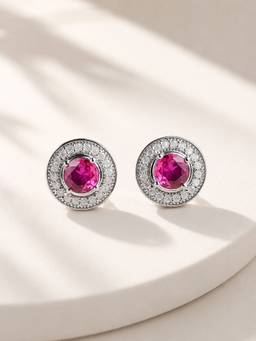 Ornate Jewels - 925 Silver 0.5 Carat Round Red Ruby Stud Earring For Women & Girls