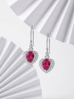 Ornate Jewels - 925 Silver 1.5 Carat Red Ruby Heart Dangle Earring For Women & Girls