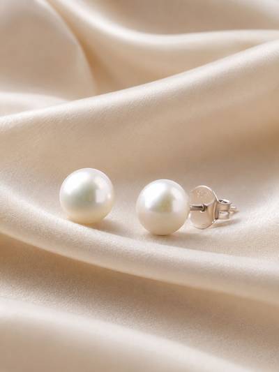 925 Silver 7 MM Freshwater Pearl Daily Wear Stud Earring for Women & Girls