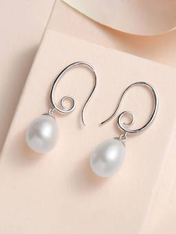 Ornate Jewels - 925 Silver 9.5 MM Round Pearl Drop Daily Wear Earring For Women & Girls