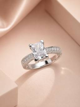 Ornate Jewels - 925 Silver 1.5 Carat Octagon American Diamond Solitaire Ring For Women & Girls