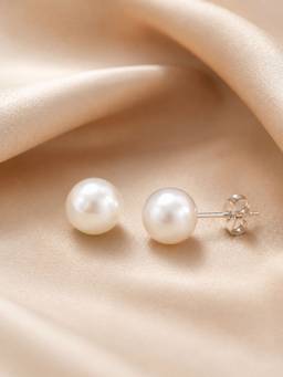 Ornate Jewels - 925 Silver 8 MM Fresh Water Pearl Daily Wear Stud Earring for Women & Girls