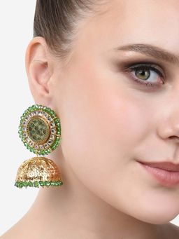 Zaveri Pearls - Green Crystals Beaded Traditional Kundan Jhumki Earring-ZPFK14653