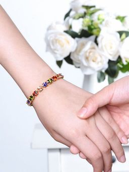 Yellow Chimes - Rose Gold -toned Studded Swiss Zircon Multicolor Oval Bracelet