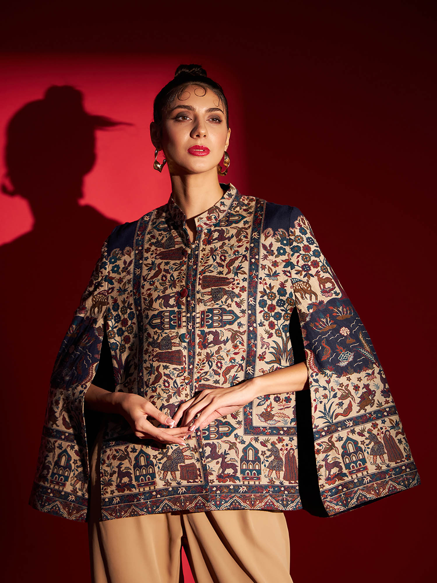 zamour Womens Woven Royal Jamawar Cape-Navy Blue (M-L)-picture-20
