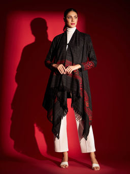 Zamour - Womens Woven Kullu Full Sleeves Cape-Black (M-L)