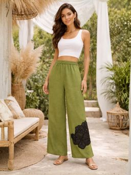 AAREIN - Embellished Linen Green Trousers