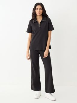 Femmella - Black with Contrast Edge Knit Tshirt with Pant