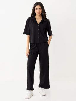 Femmella - Black with Contrast Stitch Knit Shirt with Pant