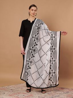 Zamour - White Pure Cotton Embroidery Dupatta