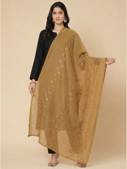 Zamour - Beige Floral Self Embroidered Chanderi Cotton Dupatta