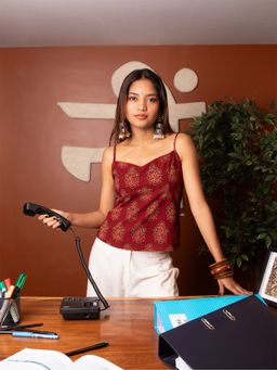 NISHORAMA - Maroon Ashnoor Fitted Top